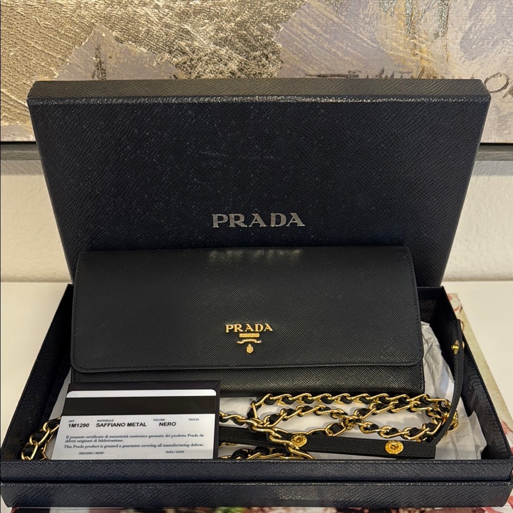 Prada Black Wallet on a chain